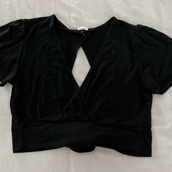 Garage v neck short sleeve blouse with open back in black - Picture 1 of 2